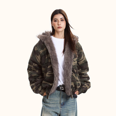 Women's Hooded Camouflage Jacket Cotton-padded Jacket