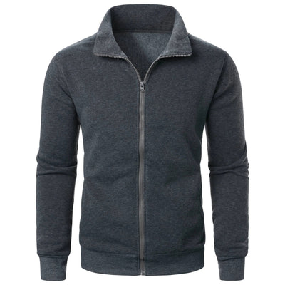 Stand Collar Cardigan Zipper Fleece-lined Thickened Threaded Cuff Casual Sweatshirt