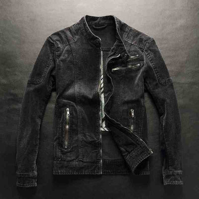 Men's Denim Coat European And American Leisure Vintage Slim-fit Stand Collar Zipper Jacket