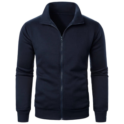 Stand Collar Cardigan Zipper Fleece-lined Thickened Threaded Cuff Casual Sweatshirt