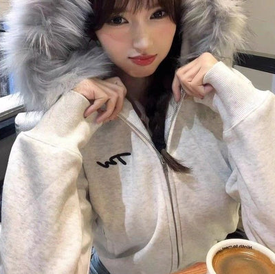 Retro Short Fur Collar Coat Warm With Velvet