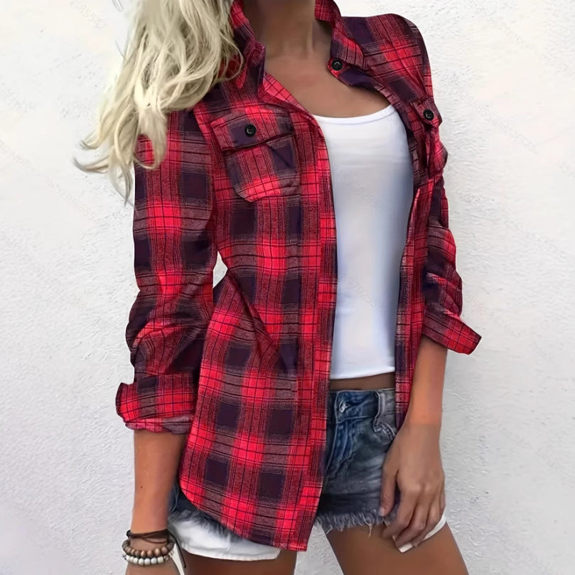 European And American Fashion Plaid Top