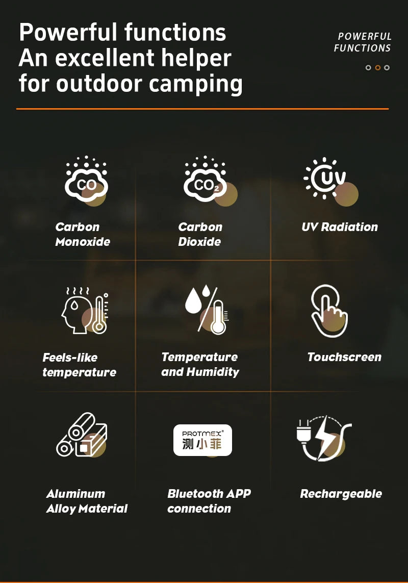 Protmex Portable Multifunctional Carbon Monoxide CO2 Detector Air Quality Meter Temperature Humidity Meter with Touch Screen UV