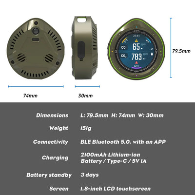 Protmex Portable Multifunctional Carbon Monoxide CO2 Detector Air Quality Meter Temperature Humidity Meter with Touch Screen UV