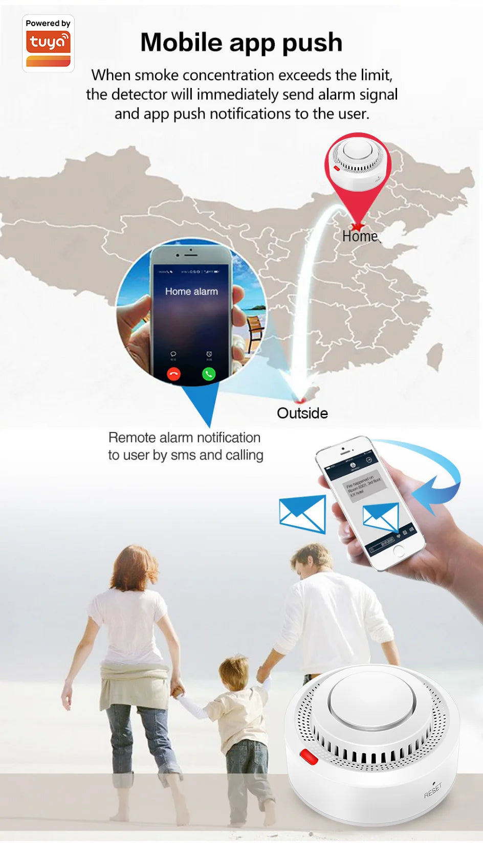 Tuya WiFi Smoke Detector Real-time Monitoring Remote Alarm Notification App Control Works With Alexa Google Home