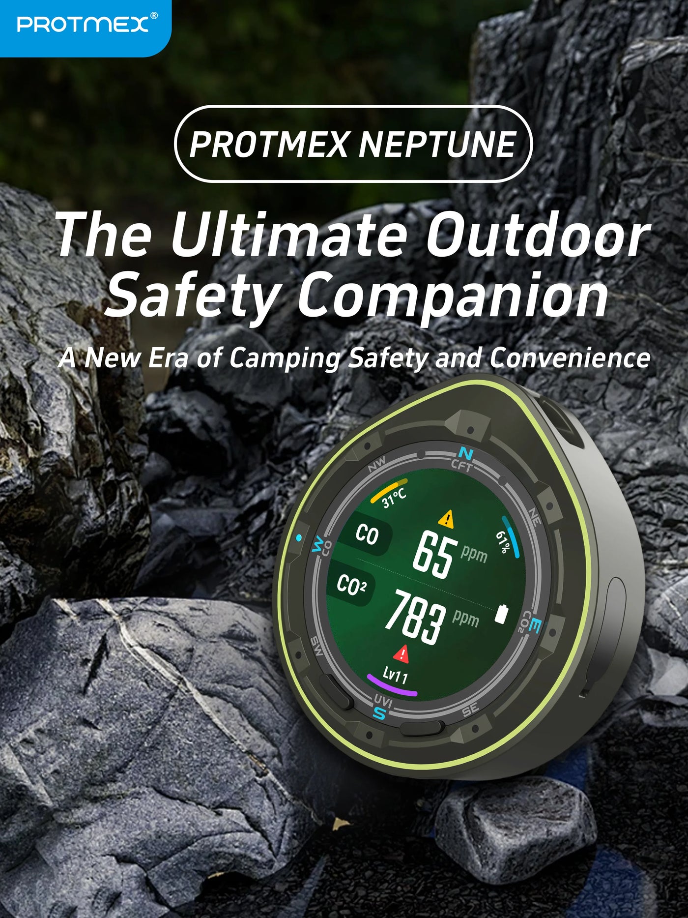 Protmex Portable Multifunctional Carbon Monoxide CO2 Detector Air Quality Meter Temperature Humidity Meter with Touch Screen UV