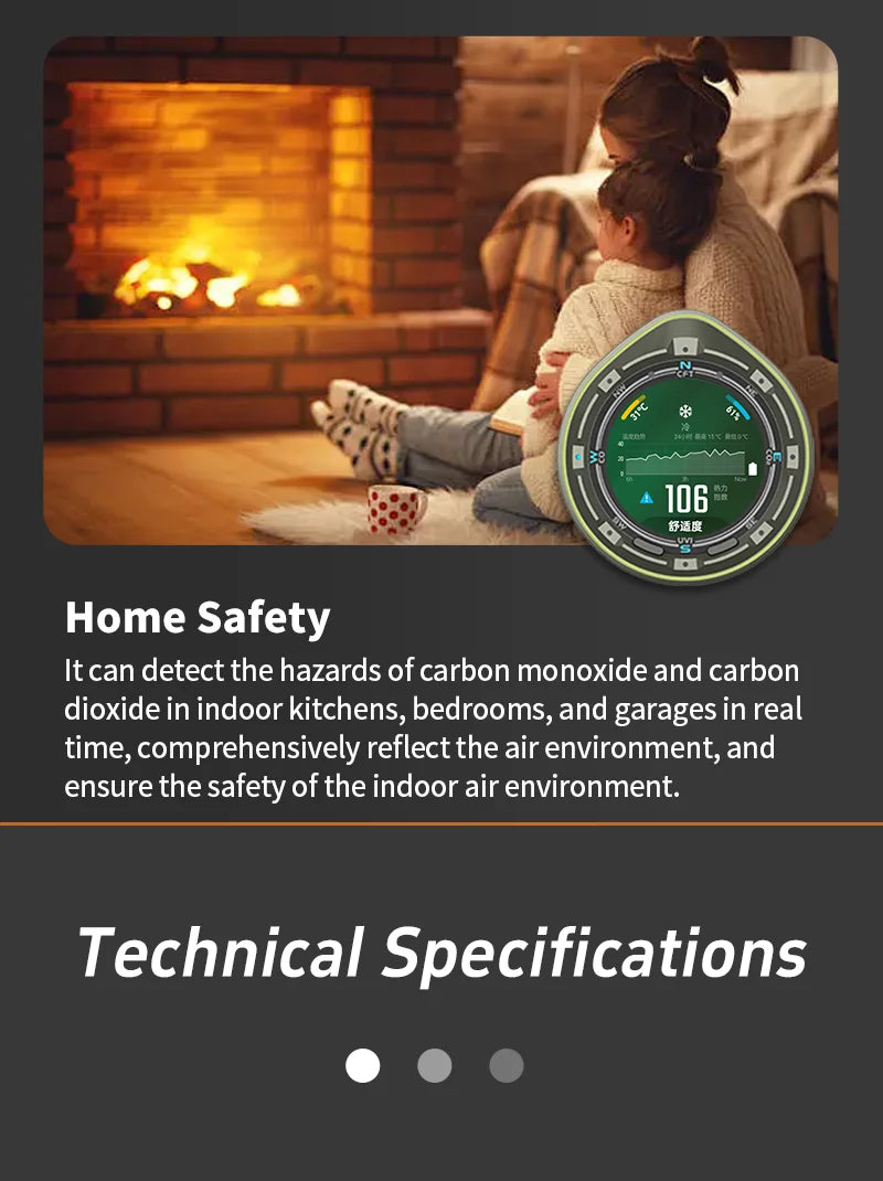 Protmex Portable Multifunctional Carbon Monoxide CO2 Detector Air Quality Meter Temperature Humidity Meter with Touch Screen UV