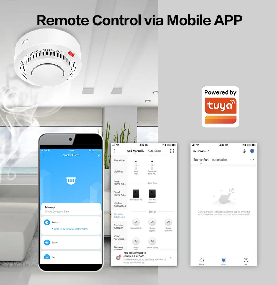Tuya WiFi Smoke Detector Real-time Monitoring Remote Alarm Notification App Control Works With Alexa Google Home