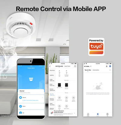 Tuya WiFi Smoke Detector Real-time Monitoring Remote Alarm Notification App Control Works With Alexa Google Home