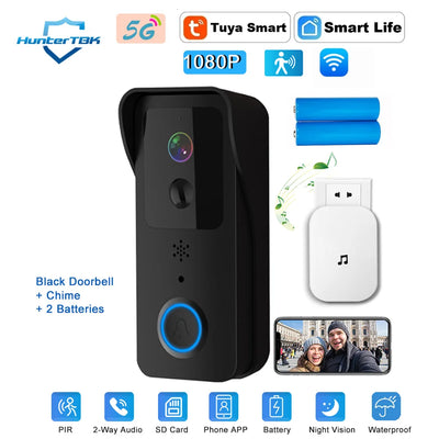 5G 2.4G WiFi Video Doorbell 1080P Tuya Smart Outdoor Wireless Intercom Waterproof Wireless Camera Ringing Bell