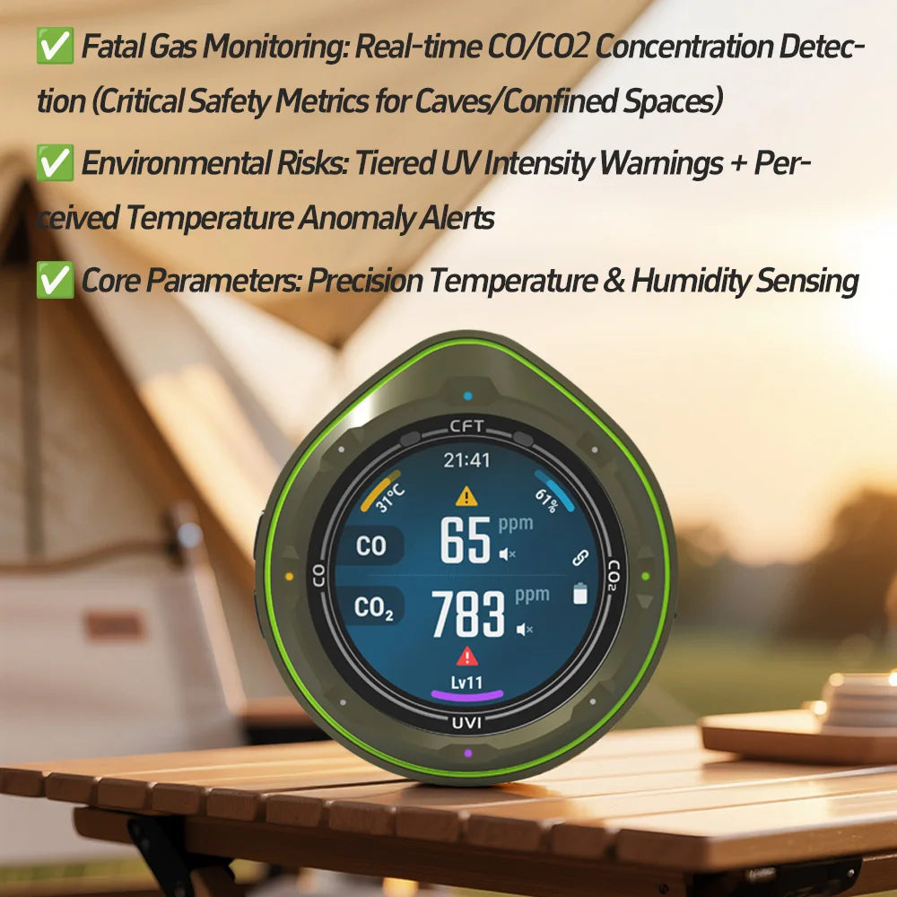 Protmex Portable Multifunctional Carbon Monoxide CO2 Detector Air Quality Meter Temperature Humidity Meter with Touch Screen UV