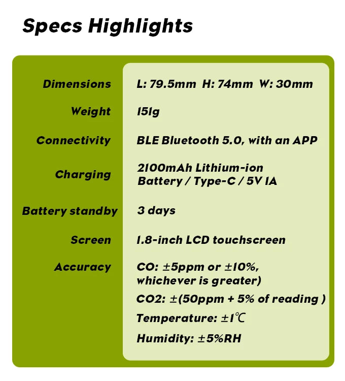 Protmex Portable Multifunctional Carbon Monoxide CO2 Detector Air Quality Meter Temperature Humidity Meter with Touch Screen UV