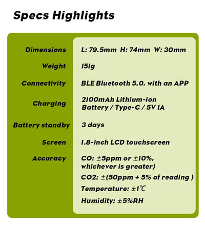 Protmex Portable Multifunctional Carbon Monoxide CO2 Detector Air Quality Meter Temperature Humidity Meter with Touch Screen UV