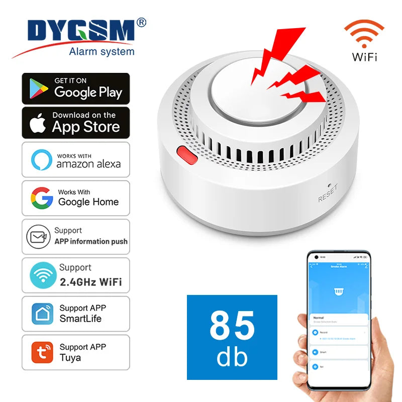 Tuya WiFi Smoke Detector Real-time Monitoring Remote Alarm Notification App Control Works With Alexa Google Home