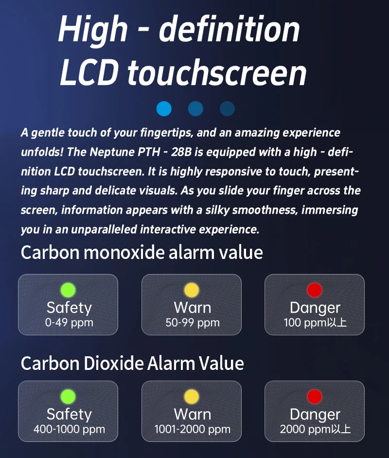 Protmex Portable Multifunctional Carbon Monoxide CO2 Detector Air Quality Meter Temperature Humidity Meter with Touch Screen UV