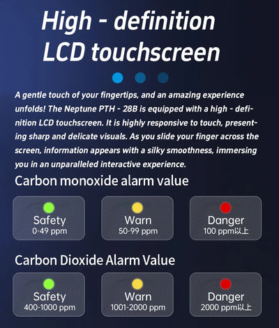 Protmex Portable Multifunctional Carbon Monoxide CO2 Detector Air Quality Meter Temperature Humidity Meter with Touch Screen UV