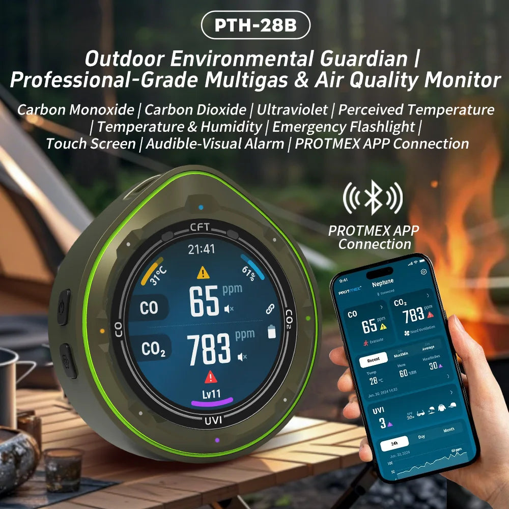 Protmex Portable Multifunctional Carbon Monoxide CO2 Detector Air Quality Meter Temperature Humidity Meter with Touch Screen UV