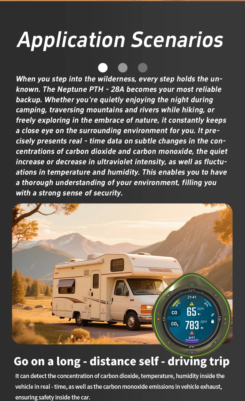 Protmex Portable Multifunctional Carbon Monoxide CO2 Detector Air Quality Meter Temperature Humidity Meter with Touch Screen UV