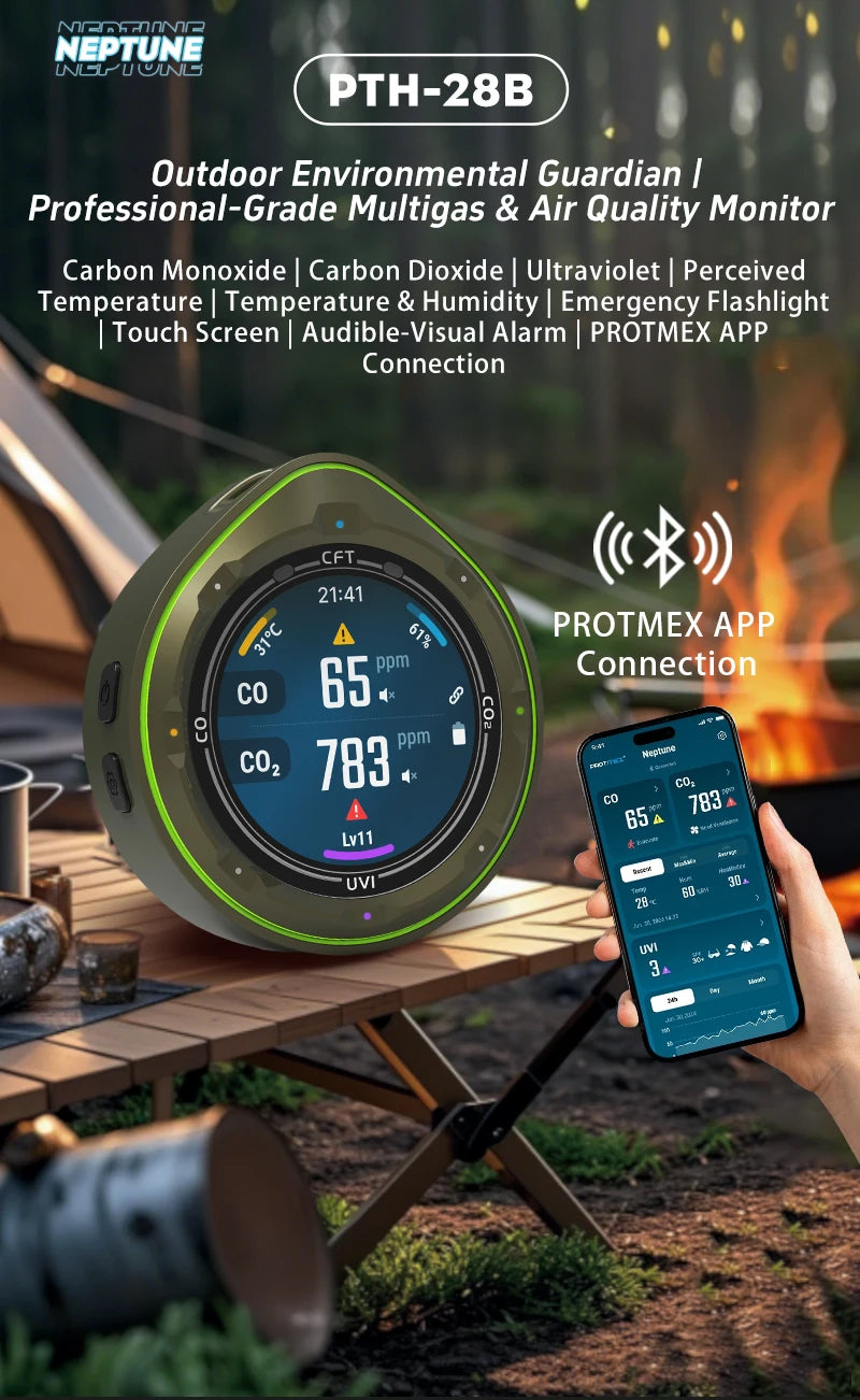 Protmex Portable Multifunctional Carbon Monoxide CO2 Detector Air Quality Meter Temperature Humidity Meter with Touch Screen UV