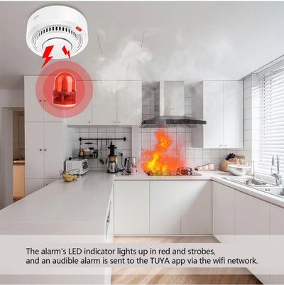 Tuya WiFi Smoke Detector Real-time Monitoring Remote Alarm Notification App Control Works With Alexa Google Home