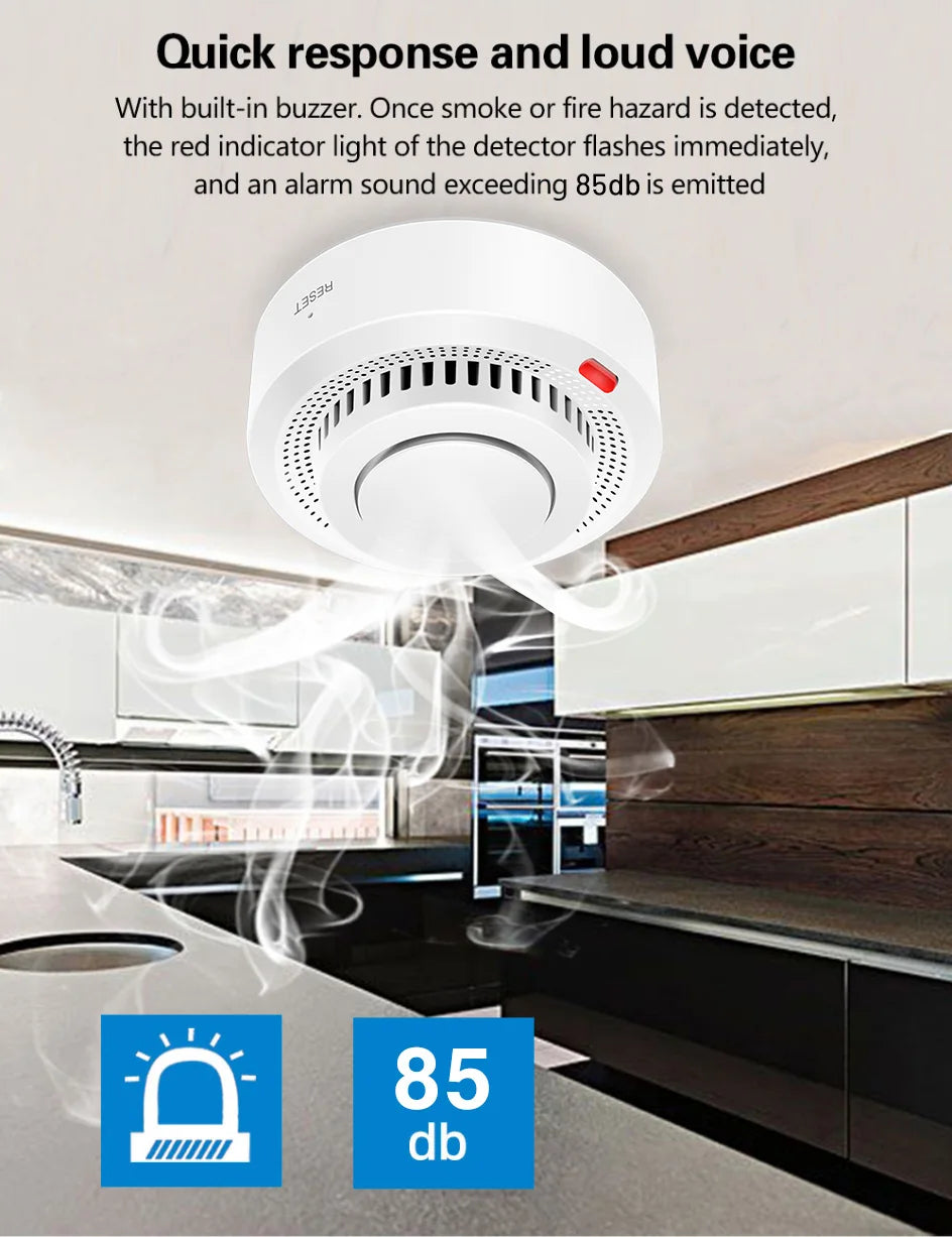 Tuya WiFi Smoke Detector Real-time Monitoring Remote Alarm Notification App Control Works With Alexa Google Home