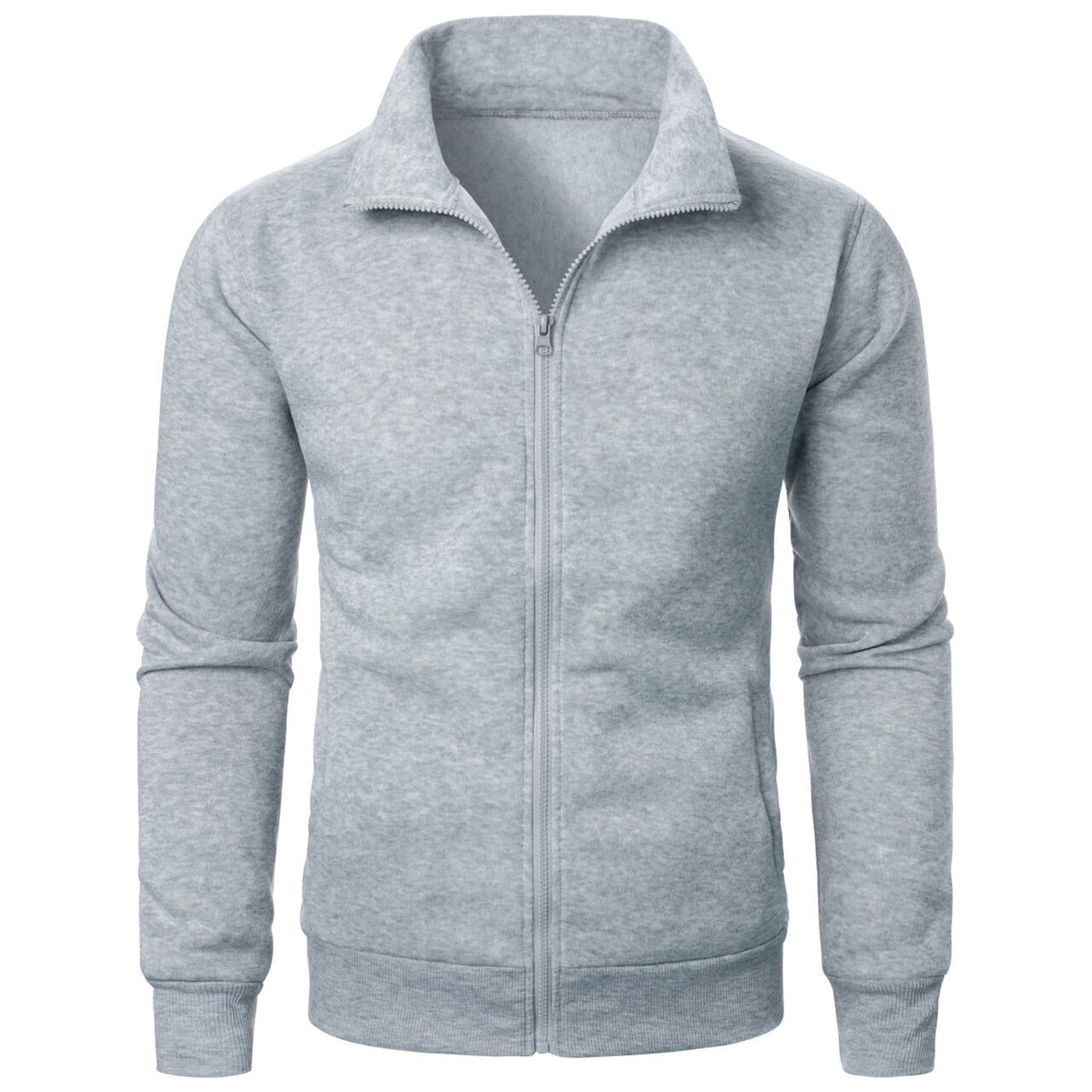 Stand Collar Cardigan Zipper Fleece-lined Thickened Threaded Cuff Casual Sweatshirt