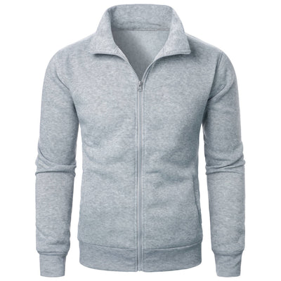 Stand Collar Cardigan Zipper Fleece-lined Thickened Threaded Cuff Casual Sweatshirt