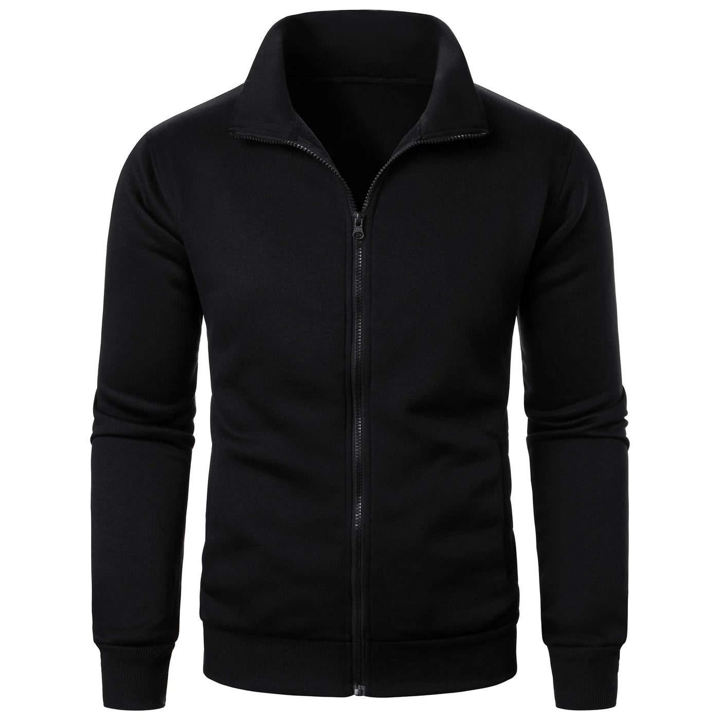 Stand Collar Cardigan Zipper Fleece-lined Thickened Threaded Cuff Casual Sweatshirt