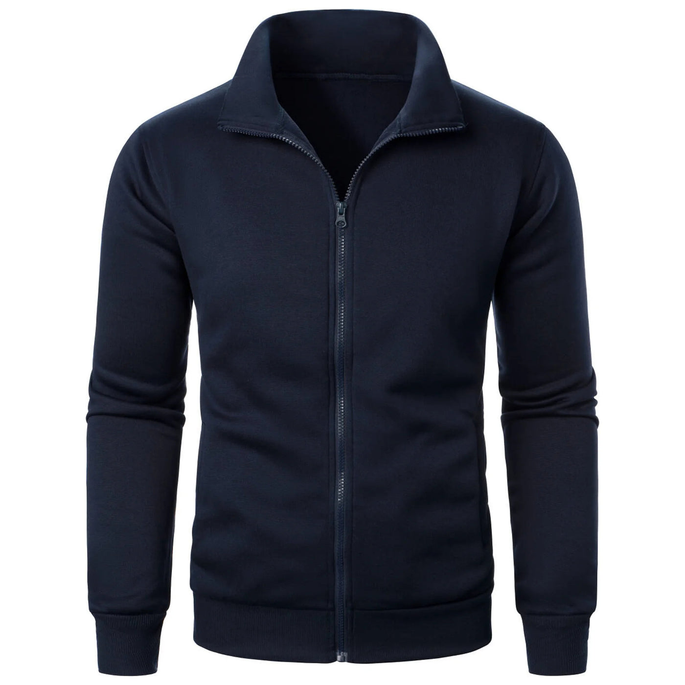 Stand Collar Cardigan Zipper Fleece-lined Thickened Threaded Cuff Casual Sweatshirt